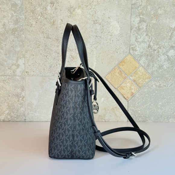 Michael Kors Jet Set Travel XS Tote Shoulder Bag MK Black/Silver - Picture 7 of 12